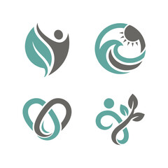 Fototapeta premium Modern abstract vector logo icons for nature, health, and wellness branding, depicting growth, community, and environmental themes in a clean, professional design.