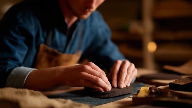 Close-up of hands assembling biodegradable products while checking quality control in a clean workspace, highlighting sustainable production, eco-friendly artisan goods, and meticulous