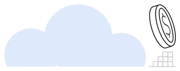 Cloud computing concept. Cloud graphics digital storage solutions alongside financial growth symbols and currency. Cloud computing enhances productivity and financial operations. Perfect for fintech