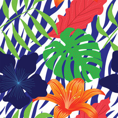 Abstract Floral seamless pattern with leaves. animal skin, tropical background	
