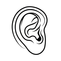 Fototapeta premium Black silhouette icon of a woman's profile with hair covering her ear, creating a stylish fashion logo design