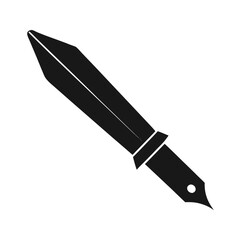 Stylized black fountain pen with a sharp nib on a black background