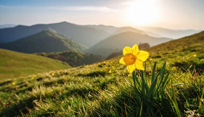 Yellow flower blooms in mountain landscape vibrant yellow blossom thrives amidst rugged peaks