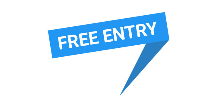 Free Entry Banner Vector Blue Promotional Ribbon Sign for Events & Offers