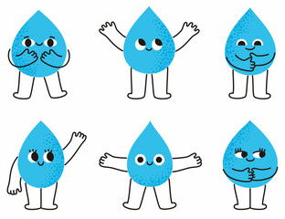 Cute water drop characters. Drink more water.