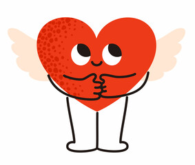 Heart with wings character. Valentine's Day elements.