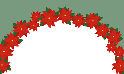 Christmas Green Frame Background with Red Poinsettias for Winter Wallpapers, Digital Backgrounds, Greeting Cards, Party Decor, Social Media, and Invitations