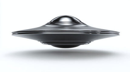 A sleek, metallic UFO hovering mysteriously. Its futuristic design and enigmatic presence evoke a sense of wonder and speculation