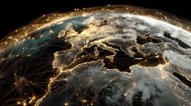 Digital Network Overlay on Planet Earth Highlighting Interconnectedness - Powered by Adobe