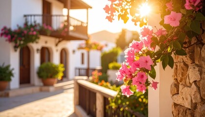 Pink flower blooms on stone wall vibrant pink blossom gracefully grows from old stone wall