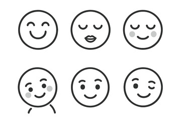 Fototapeta premium Gentle Expression Icons. Line style icons of Gentle Expressions: smiling face, closed eyes, soft lips, blushing cheeks, tilted