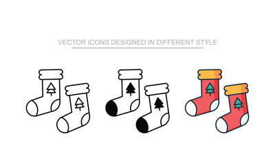 Winter Socks icons set in different style with white background