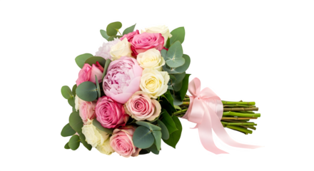 Beautiful bouquet of pastel roses and lush green foliage a delicate floral arrangement isolated on transparent background