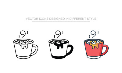 Hot Cocoa icons set in different style with white background
