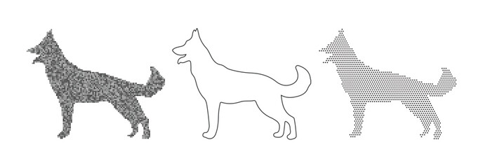 Three styles of german shepherd dog silhouette on