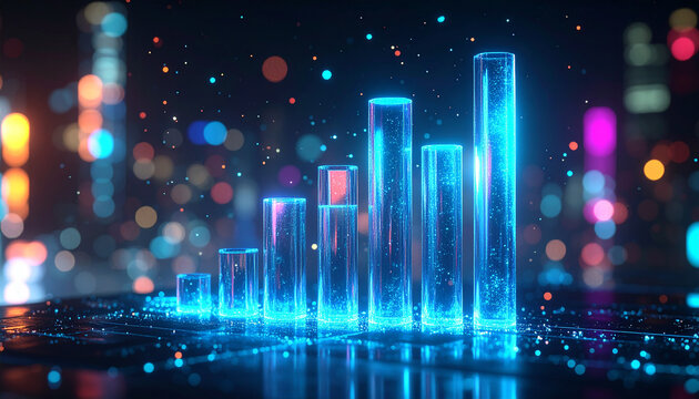 Digital Growth Chart: An illuminating digital growth chart, rising upwards against a blurred cityscape. This image perfectly encapsulates the progress and innovation in the digital sphere. - Powered by Adobe