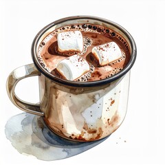 Enamel Mug Filled With Hot Chocolate And Marshmallows