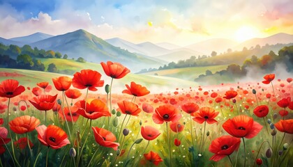 Red poppies flourish vibrantly in painted field vivid red poppy painting captures natural beauty