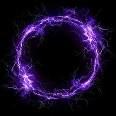 Electric Purple Ring Of Energy On Black Background With Particles