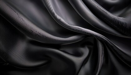 Silk Fabric Abstract Wavy Black Satin Fabric Background Generative Ai