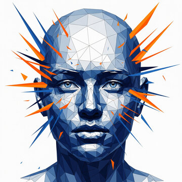 Geometric Polygons Portrait of a Human Head with Exploding Spikes