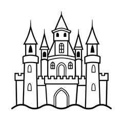 Fototapeta premium Fantasy medieval cartoon castle vector illustration with towers and flag design