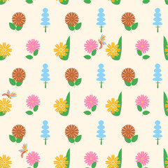 a seamless pattern with no background - colorful butterflies and flowers