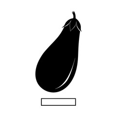 Black eggplant silhouette with white outline and blank text box