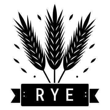 Black illustration of three rye stalks with banner 1