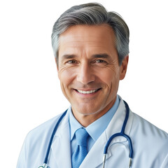 Smiling doctor wearing stethoscope isolated on transparent background