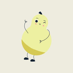 Cute Winking Pear Character Illustration. perfect for children s products, stickers, educational materials, packaging