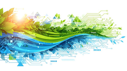 Futuristic Abstract Technology Background with Circuitry and Nature Elements