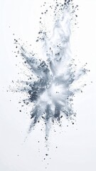 Fototapeta premium Abstract Gray Powder Explosion Against White Background Dynamic Motion