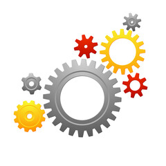 Colorful Gear Icon Illustration – Interlocked Mechanical Cogs in Engineering Concept Design