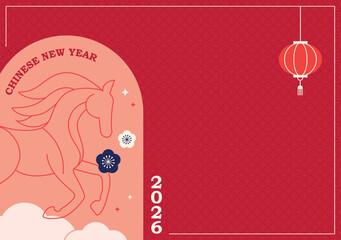 Modern geometric banner and card for Chinese New Year 2026 - Year of the Horse. social media promotional content