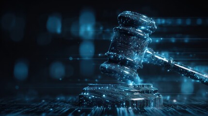Abstract Gavel and Binary Code Representing AI Law Ethics