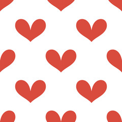 Vector seamless pattern with cute red heart symbols on white background. Romantic valentines day love print for wrapping paper, textile, fabric, wallpaper and holiday gift design.