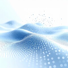 Abstract Blue Wave Particle Landscape With Floating Particles And Bright White Background