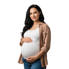 Pregnant woman holding her belly isolated on transparent background
