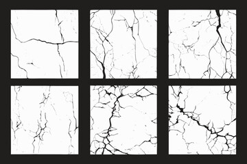  Six abstract white marble textures with black veins and cracks for backgrounds