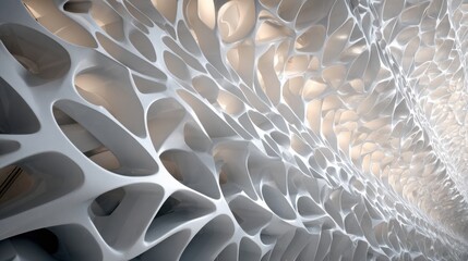 Medium shot of a dynamic parametric facade with fluid wavelike patterns adjusting to light and environmental conditions showcasing adaptive architectural design.