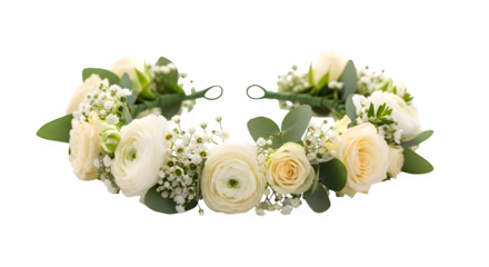 Elegant white and cream floral crown with delicate baby s breath and greenery isolated on transparent background