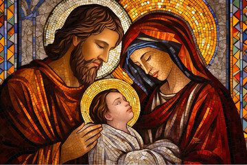 Jesus Christ, savior of the world. Peacemaker and example of love and selflessness. Religion, symbolism, minimalism. Holy Family, Last Supper, and Our Lady, Mary of Nazareth. Image generated by Ai © CC