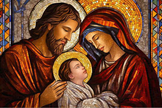 Jesus Christ, savior of the world. Peacemaker and example of love and selflessness. Religion, symbolism, minimalism. Holy Family, Last Supper, and Our Lady, Mary of Nazareth. Image generated by Ai
