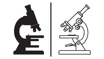 Microscope Icon Set – Solid and Outline Laboratory Science Equipment Vector

