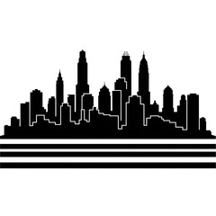 Obraz premium Black silhouette of a modern city skyline with horizontal stripes below