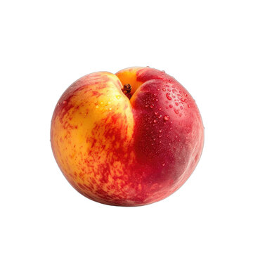 A vibrant, dew-kissed nectarine is isolated against a deep black background.