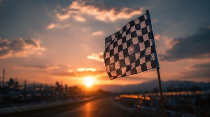 Symbol of Success: Finish Line Flag at Golden Hour