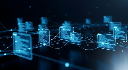 Digital Network of Data Blocks and Connections.