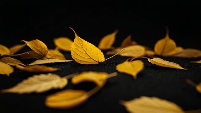 Video A collection of yellow leaves sitting on a dark background, great for autumn or fall themed designs